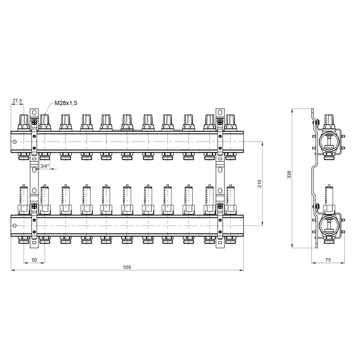 Коллектор Icma 1" 11 выходов, с расходомерами №K013 (87K013PT06)