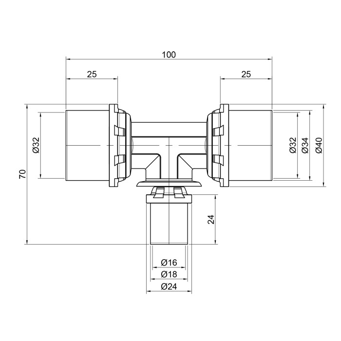 Трійник прес Icma 32х16х32 №406 (81406GQGHGQ06)