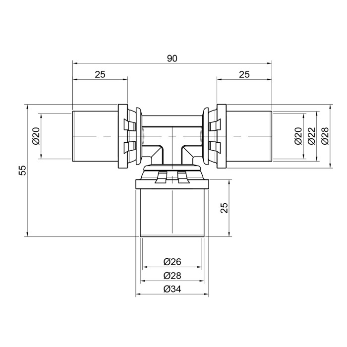 Трійник прес Icma 20х26х20 №406 (81406BQGPBQ06)