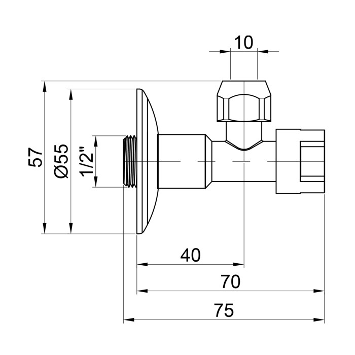 Кран приладовий буксовий Icma 10х1/2" кутовий №520 (90520AC07)