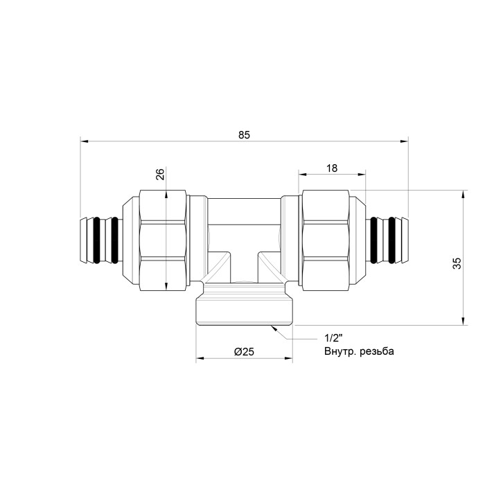 Трійник обжимний Icma 16х1/2"х16 ВР №538 (81538ADGH06)