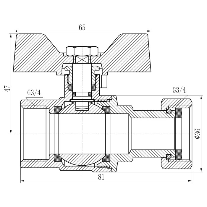 Кран кульовий з накидною гайкою SD Forte 3/4" ВР для води прямий SF260W20 (SF260W20)