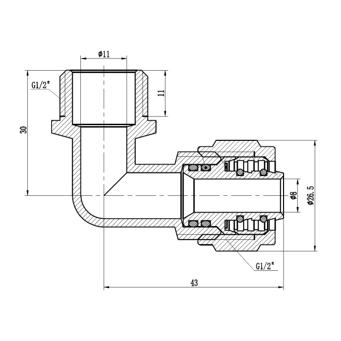 Кут обтискний SD Forte 16х1/2" ЗР SF175W1615 (SF175W1615)
