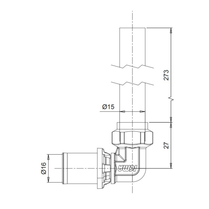 Трубка пресс Г-образная Icma 16х2" 300мм №418 (81418GHGE06)
