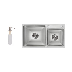 Мийка для кухні з двома чашами інтегрована Lidz Handmade H7843 (LDH7843BRU35387) Brushed Steel 3,0/1,0 мм (LDH7843BRU35387)