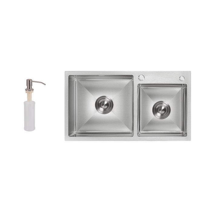 Мийка для кухні з двома чашами інтегрована Lidz Handmade H7843 (LDH7843BRU35387) Brushed Steel 3,0/1,0 мм (LDH7843BRU35387)