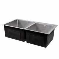 Мийка для кухні з двома чашами інтегрована Lidz Handmade H7843 (LDH7843BRU35387) Brushed Steel 3,0/1,0 мм (LDH7843BRU35387)