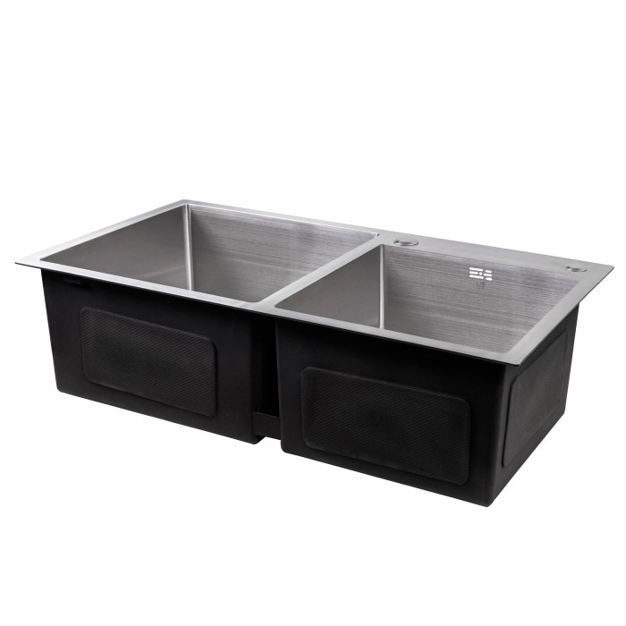 Мийка для кухні з двома чашами інтегрована Lidz Handmade H7843 (LDH7843BRU35387) Brushed Steel 3,0/1,0 мм (LDH7843BRU35387)