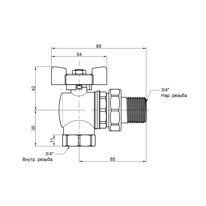 Кран кульовий Icma FAR. ROSSA 3/4" кутовий №361 (87361AE11)