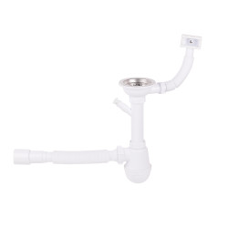 Сифон для кухонної мийки Lidz (WHI) 60 05 M002 01 EURO з відводом для пральної машини (вихід 50 мм) (LK05)