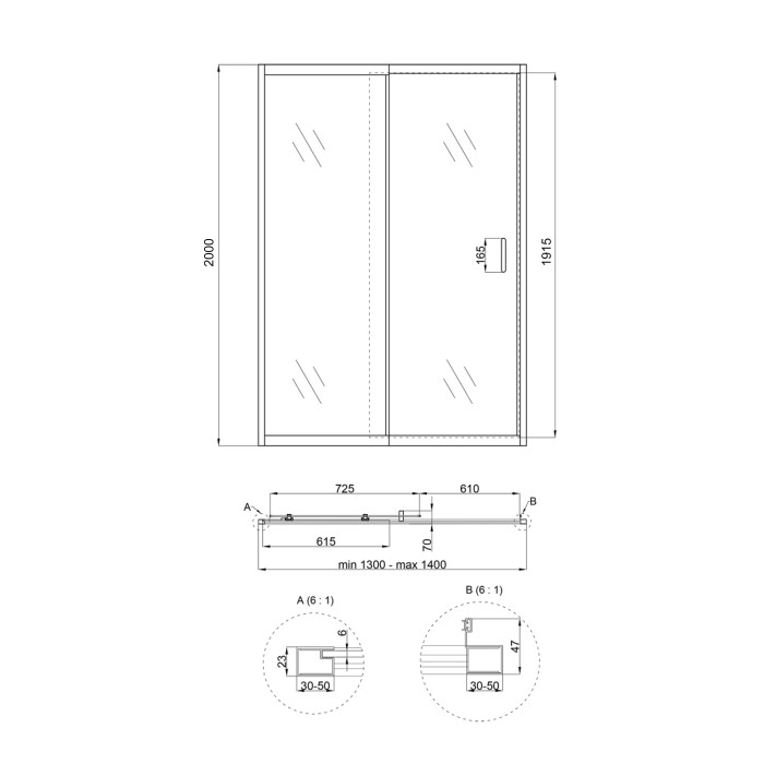 Душові двері в нішу Qtap Taurus CRM2013-14.C6 130-140x200 см, скло Clear 6 мм, покриття CalcLess (TAUCRM201314C6)