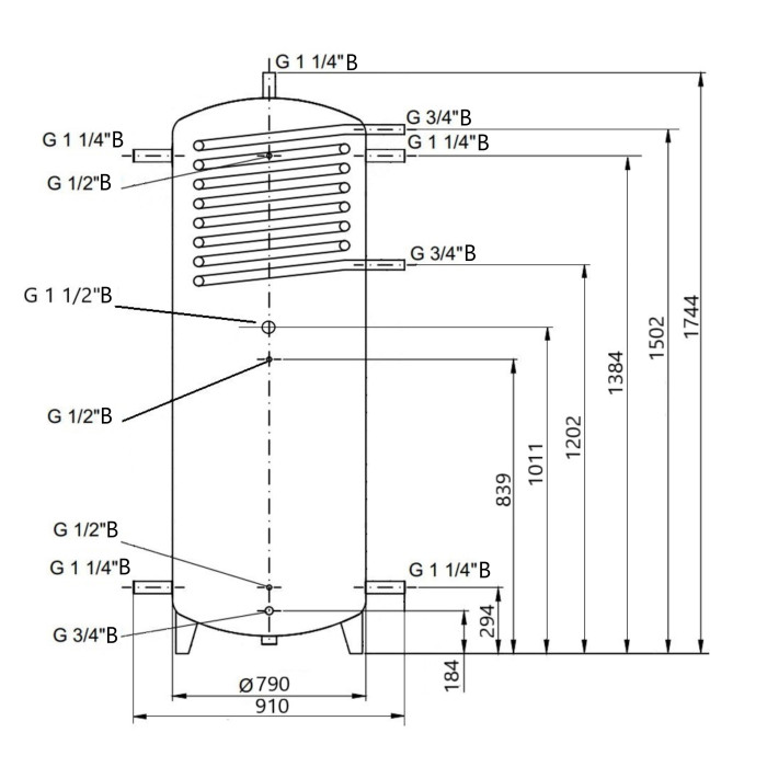 Теплоаккумулятор Thermo Alliance TAI-10 750 с теплообменником 1,4 кв. м без изоляции (TAI01750)