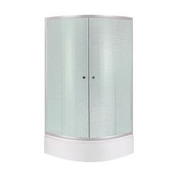 Душова кабіна Latwa SC80x80.SAT.MID.FR полукругла, скло Frost 4 мм + Душовий піддон KAPIELKA ST80x80x26, з панеллю Lidz (LLSC8080SATMIDFR2SET)
