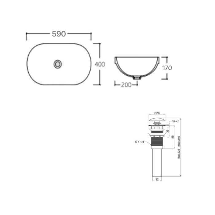 Комплект Qtap Leo: Раковина врізна овальна 590x400x170 мм White + Донний клапан PU02O (QT11114028WN47292)