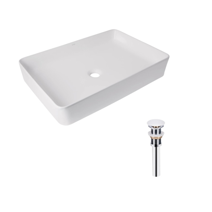 Комплект Qtap Tern: Раковина накладна прамокутна 600x400x110 мм WHITE + Донний клапан PU02 (QT17112174WN47303)
