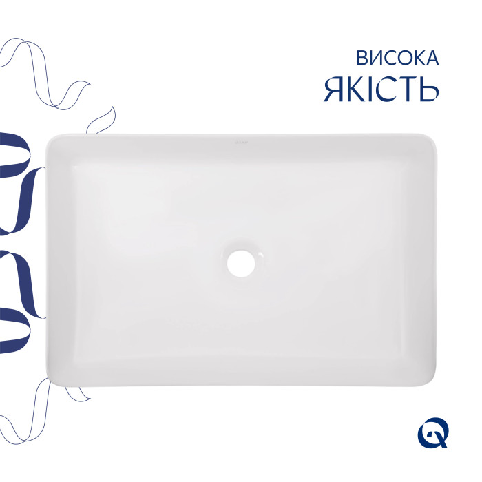 Комплект Qtap Tern: Раковина накладна прамокутна 600x400x110 мм WHITE + Донний клапан PU02 (QT17112174WN47303)
