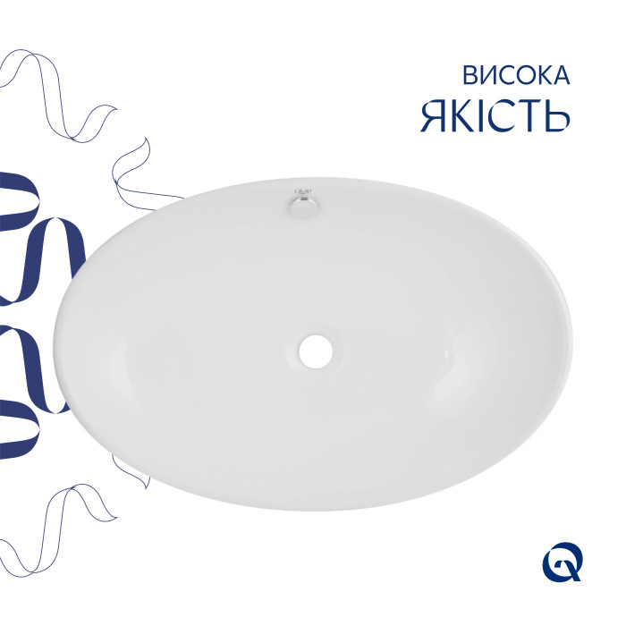 Комплект Qtap Dove: Раковина накладна овальна 635x420x150 мм White + Донний клапан PU02O (QT06113077WN47309)