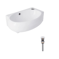 Комплект Qtap Leo: Раковина підвісна овальна права 430x285x160 мм White + Донний клапан PU02O (QT11115011RWN47333)