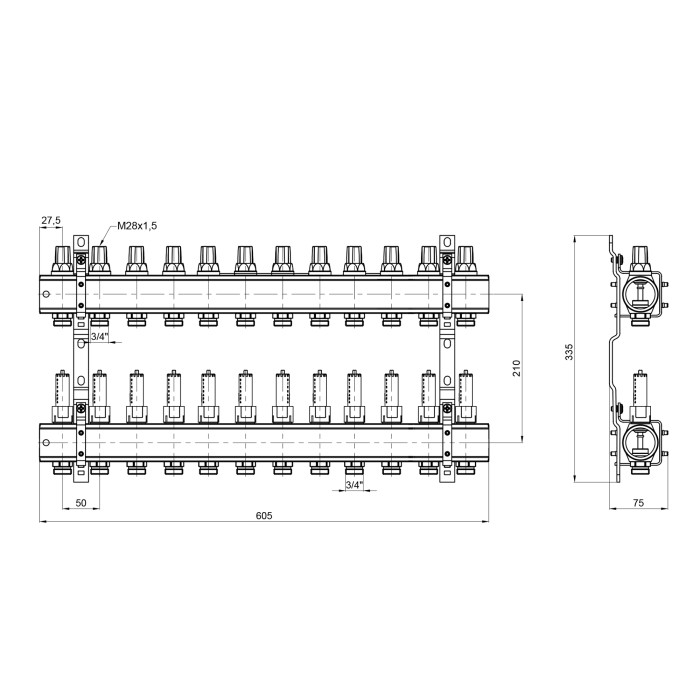 Коллектор Icma 1" 12 выходов, с расходомерами №K013 (87K013PU06)