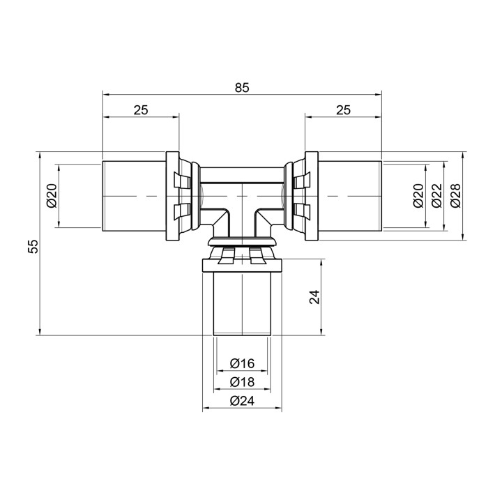 Трійник прес Icma 20х16х20 №406 (81406BQGHBQ06)