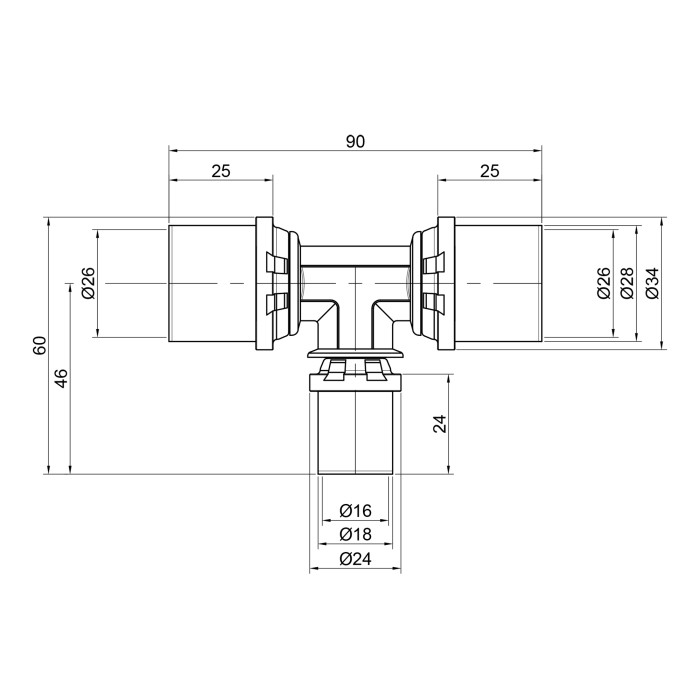Трійник прес Icma 26х16х26 №406 (81406GPGHGP06)