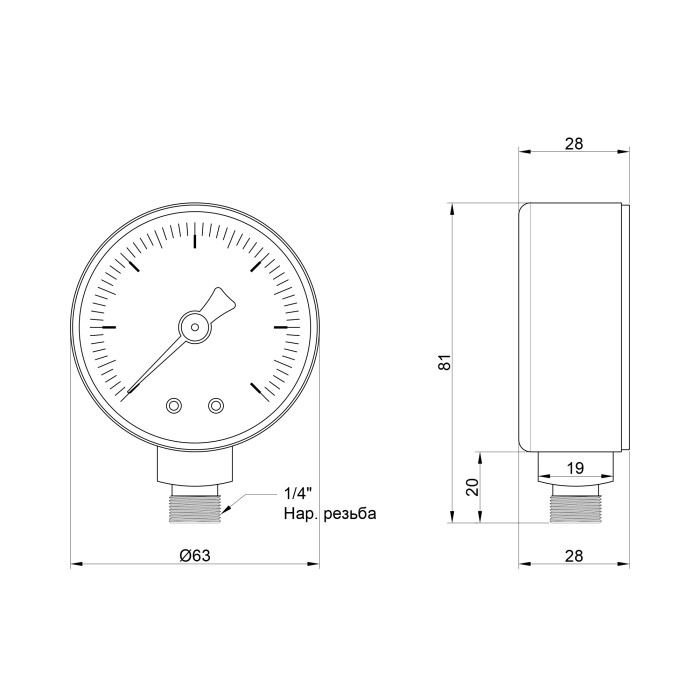 Манометр Icma 1/4" 0-10 бар, нижнее подключение №244 (91244AB06)