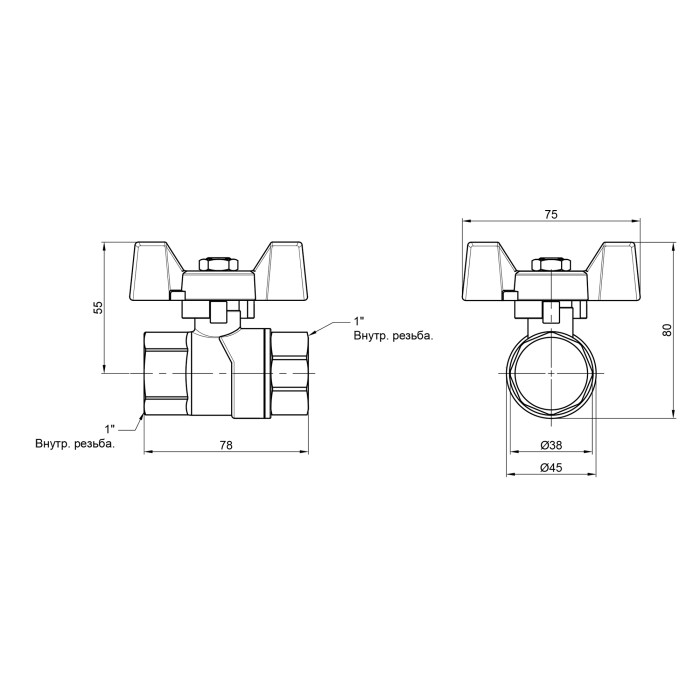 Кран кульовий SD Forte 1" ВР для води (метелик) SF602W25 (SF602W25)