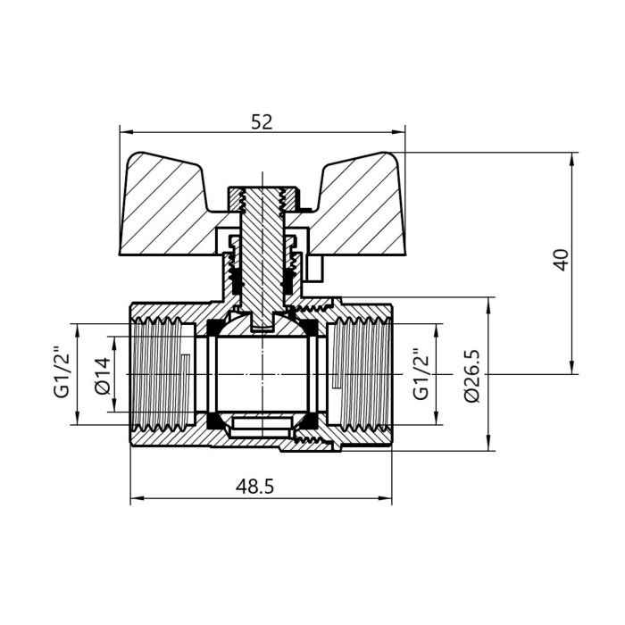 Кран кульовий SD Plus 1/2" ВР для газу (метелик) SD602NG15PN40 (SD602NG15PN40)