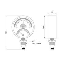 Термоманометр SD Plus 80 мм 1/2", нижнє підмикання SD1724B (SD1724B)