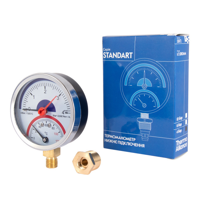 Термоманометр SD Plus 80 мм 1/2", нижнє підмикання SD1724B (SD1724B)