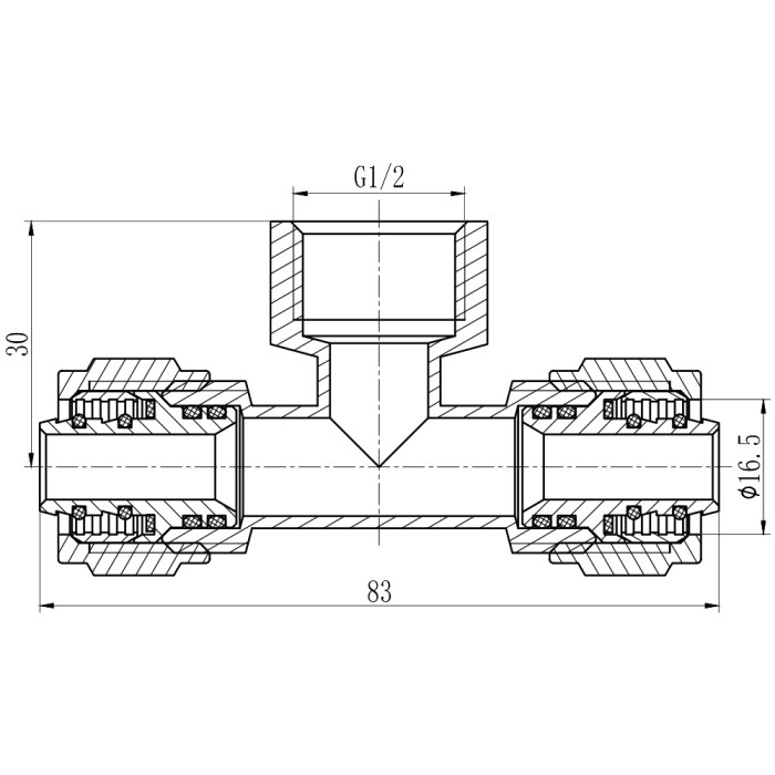 Тройник обтискний SD Forte 16х1/2"х16 ВР SF177W161516 (SF177W161516)