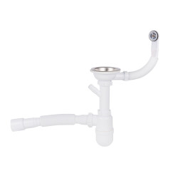 Сифон для кухонної мийки Lidz (WHI) 60 08 E001 01 ECO з круглим переливом (вихід 50 мм) (LK01)