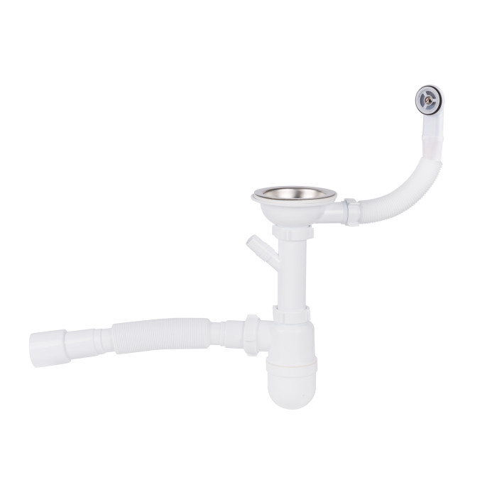 Сифон для кухонної мийки Lidz (WHI) 60 08 E001 01 ECO з круглим переливом (вихід 50 мм) (LK01)