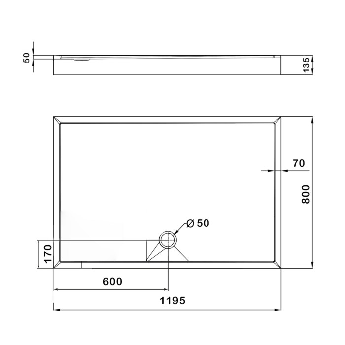 Душовий піддон KAPIELKA ST120x80х14 низький, прямокутний, діаметр зливу 52 мм Lidz (LKAST1208014)
