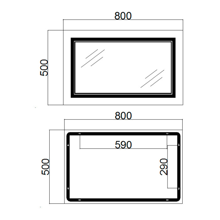 Дзеркало Qtap Cardinal (CA1) 800х500 з LED-підсвічуванням Touch, з антизапотіванням, з димером, рег. темп. кольору (3000-6500K) Reverse QT0478C5080 (QT0478C5080)