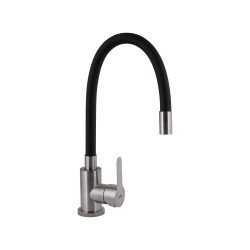 Змішувач для кухні Brinex Pure 015F3 з гнучким виливом   Nickel/Black BRIPUR015F3NKB (BRIPUR015F3NKB)