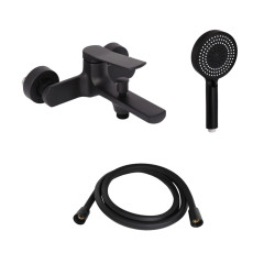 Комплект Qtap Slavonice Black Matt: Змішувач  QTSLA259BLM45918 + Шланг QTHADPVCSQ160B + Лійка QTRUC125BLM45951 (QTSLA259BLM4591848027)