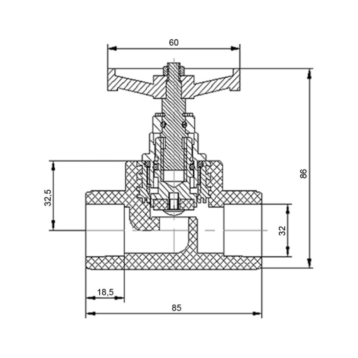 Кран PPR Blue Ocean вентильний 32, короткий (BOSSVX32XXXXX)