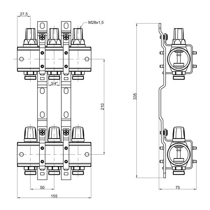 Колектор Icma 1" 3 виходи, без витратоміра №K005 (87K005PH06)