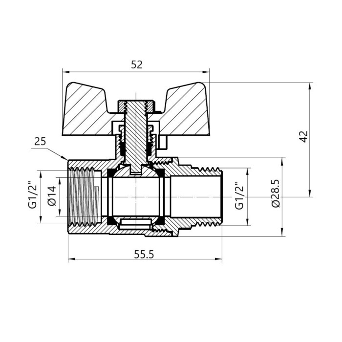 Кран кульовий SD Plus 1/2" ВЗ для газу (метелик) SD607G15 (SD607G15)