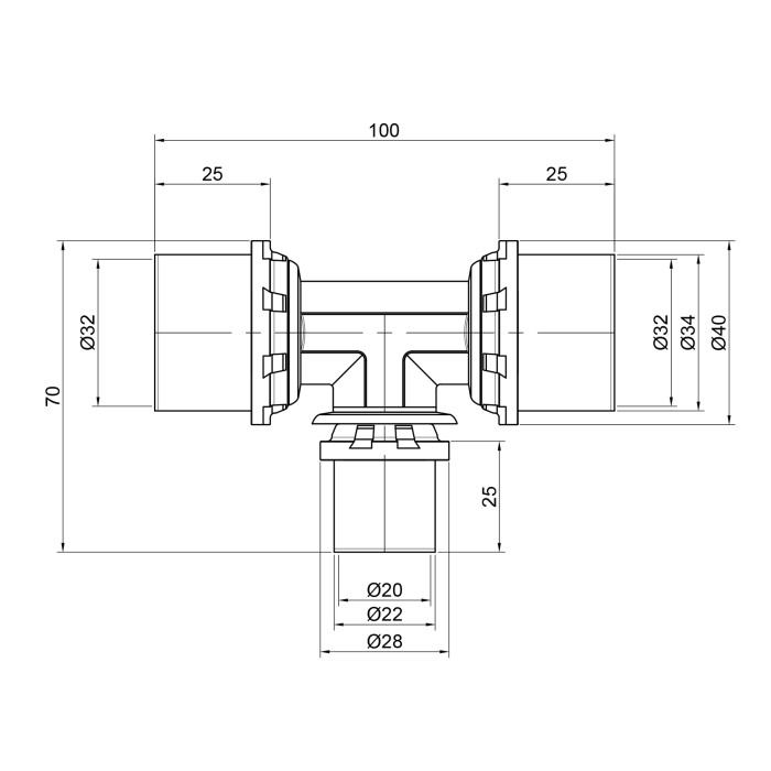 Трійник прес Icma 32х20х32 №406 (81406GQBQGQ06)