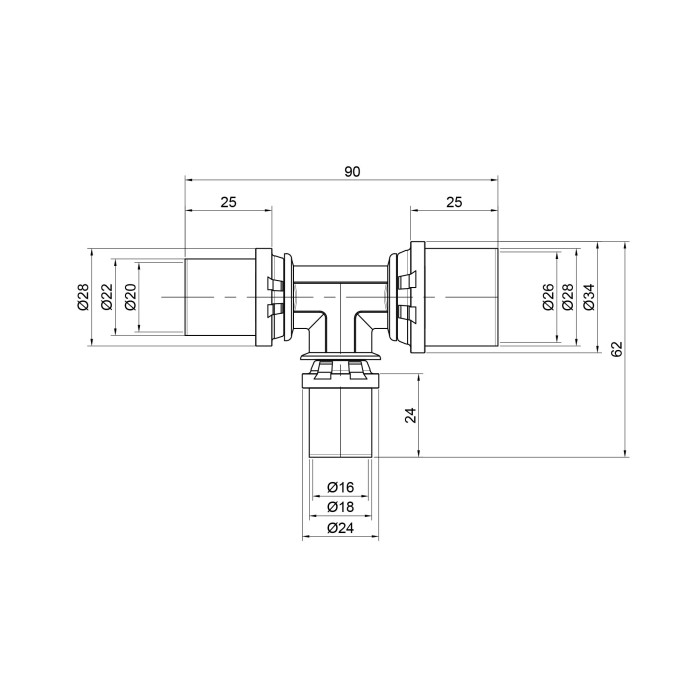 Тройник пресс Icma 20х16х26 №406 (81406BQGHGP06)