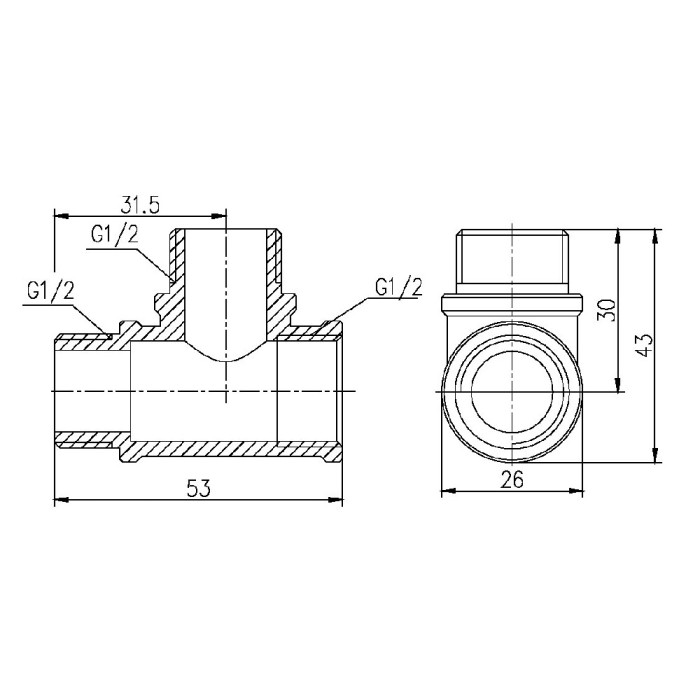 Тройник SD Forte 1/2" ВЗЗ SF36515 (SF36515)