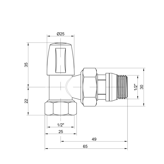Кран радіаторний Icma 1/2" з антипротіканням кутовий без ручки №805+940 (82805AD06940)