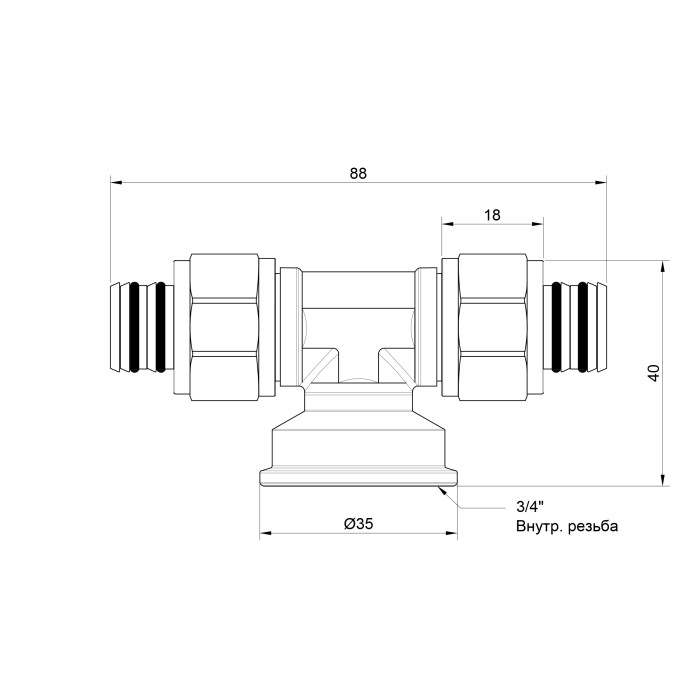 Трійник обжимний Icma 16х3/4"х16 ВР №548 (81548REGH06)
