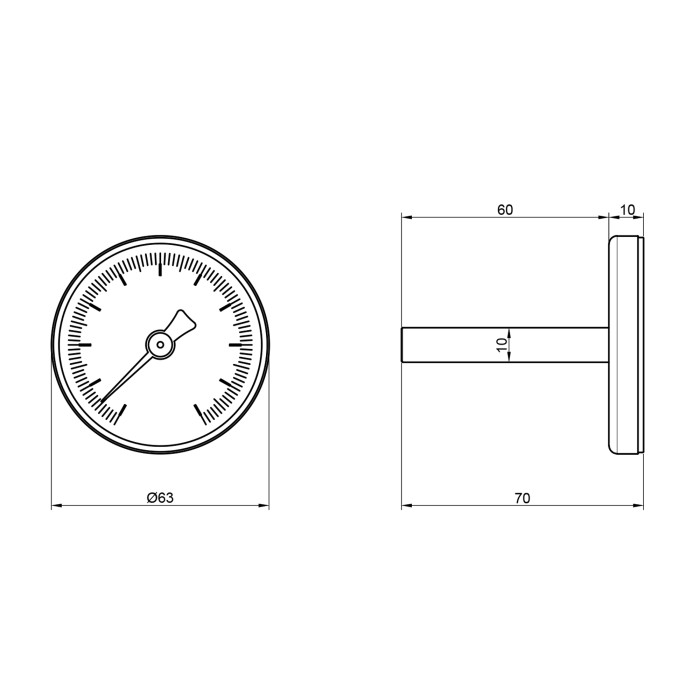 Термометр SD Plus 120ºC 63 мм 1/2", заднє підмикання SD17450MM (SD17450MM)