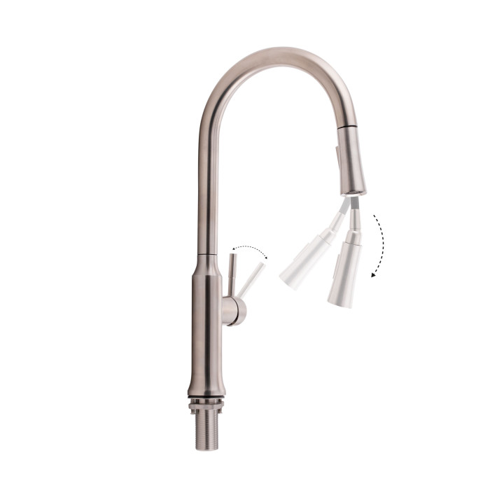 Змішувач для кухні Qtap Baruska з висувним виливом QTBAR9137103UN Brushed Nickel PVD (QTBAR9137103UN)