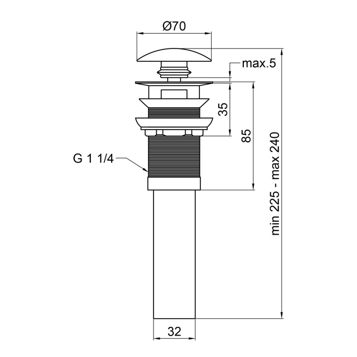 Донний клапан для раковини Qtap PU03O 225х70х70 Matt black з переливом (QT066PU03OMB)