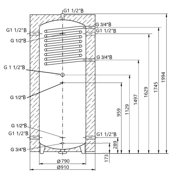 Теплоаккумулятор Thermo Alliance TAI-10 1000 с теплообменником 1,4 кв. м с изоляцией 60 мм (TAI10100060)