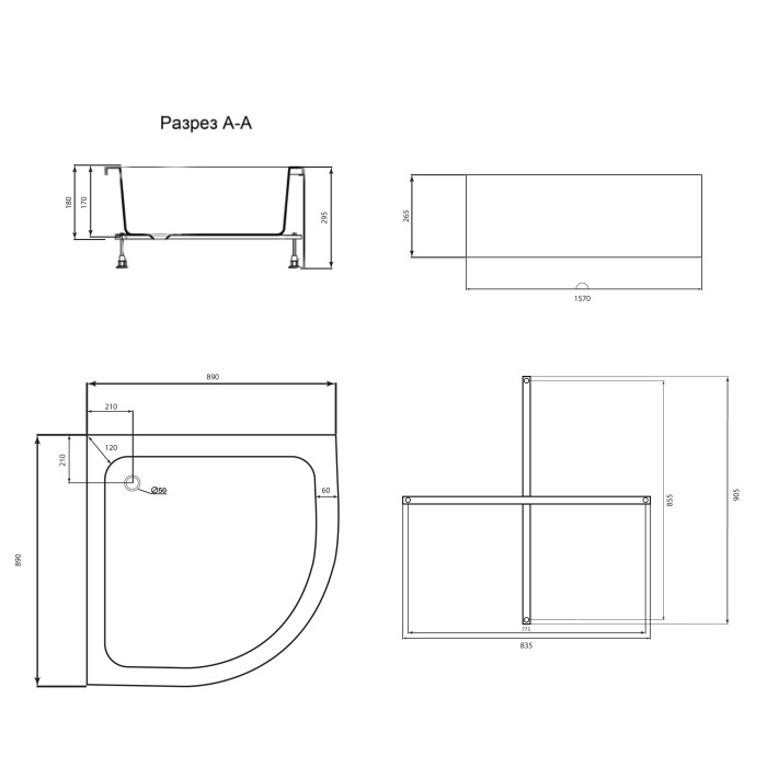 Душевой поддон Lidz KAPIELKA ST90x90x26 (LKAST909026)
